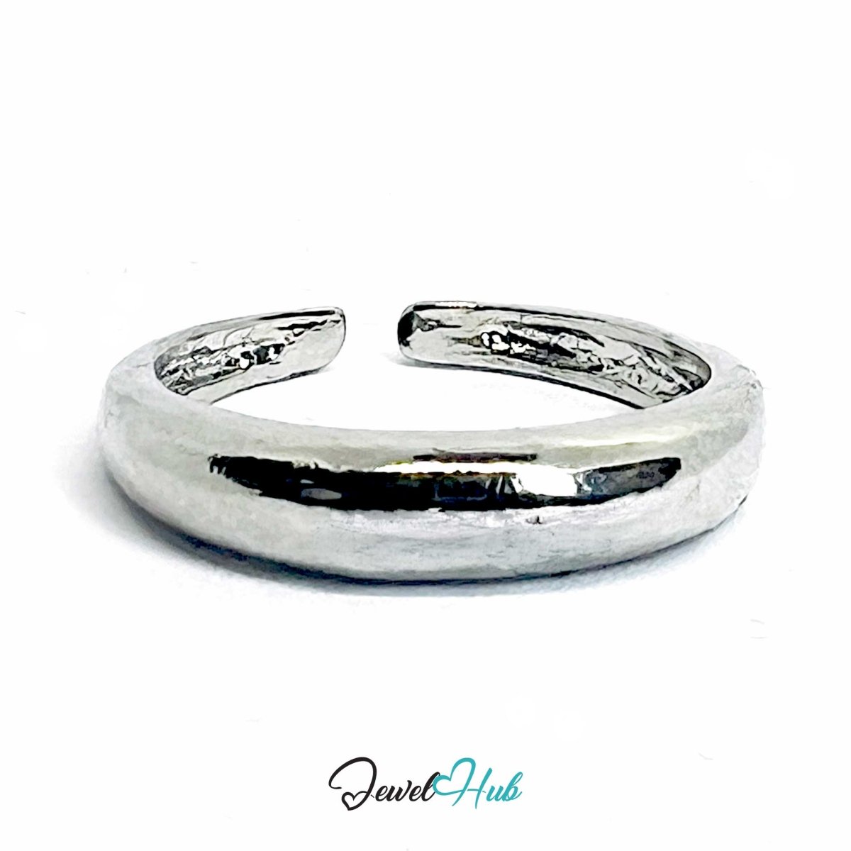 Silver - Plated Crescent Zinc Alloy Ring – Adjustable Band - JewelHub.co.uk