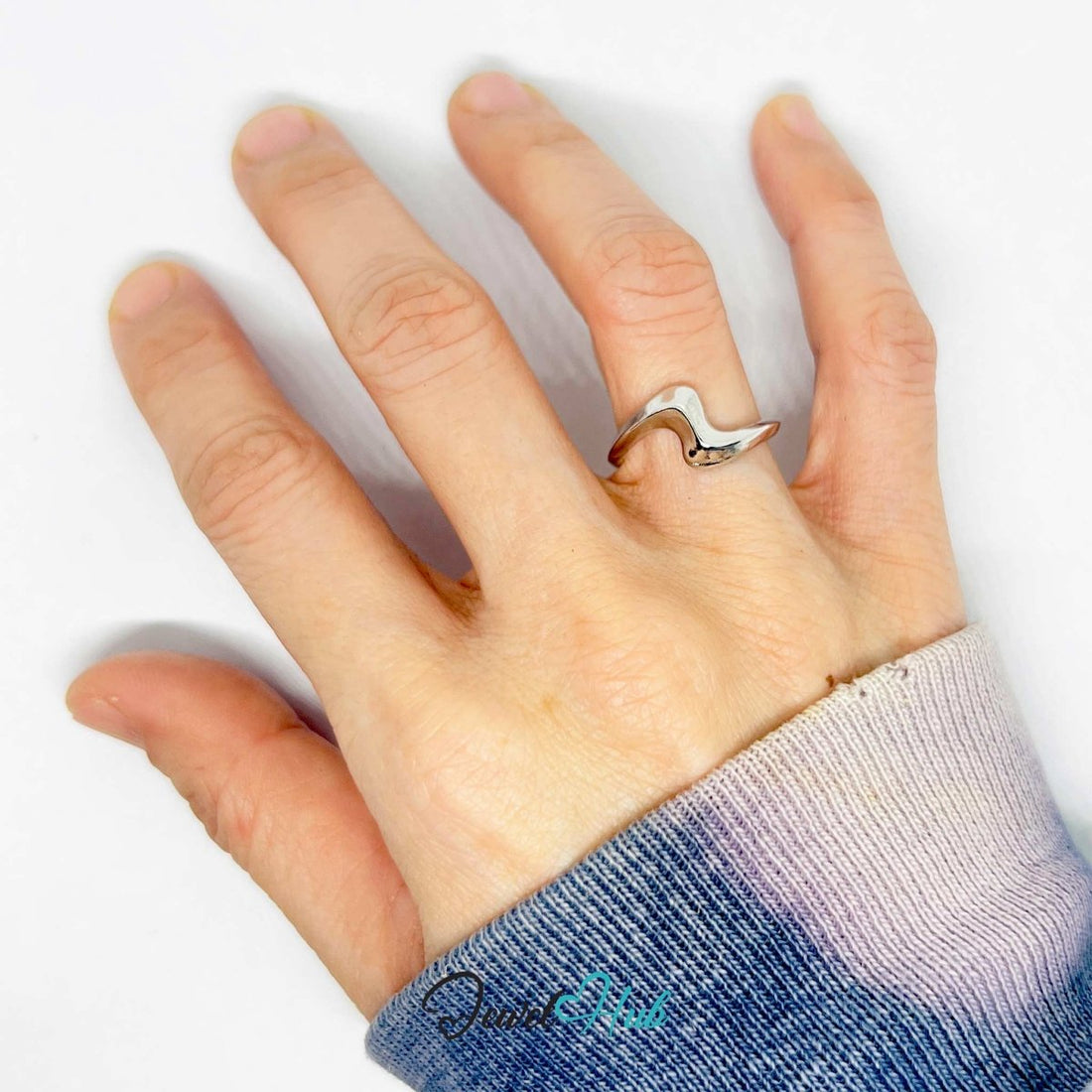 Silver - Plated Flowform Wave Zinc Alloy Ring – Asymmetrical Form - JewelHub.co.uk