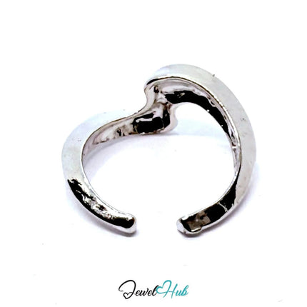 Silver - Plated Flowform Zinc Ring with Asymmetrical Wave Contour – Sculptural Minimalism for Gen Z Stylists - JewelHub.co.uk