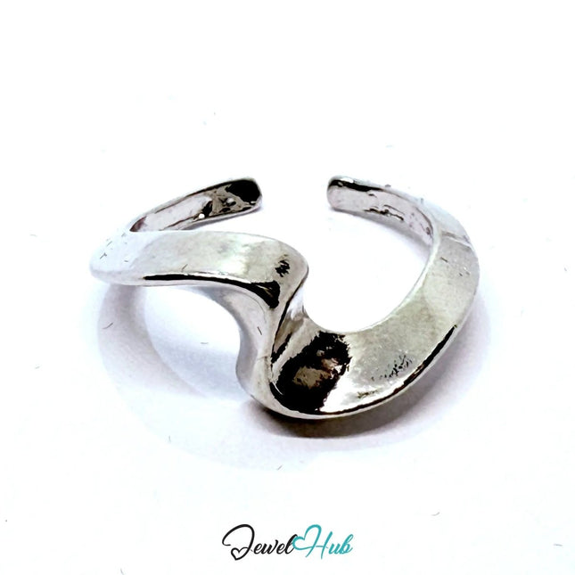 Silver - Plated Flowform Zinc Ring with Asymmetrical Wave Contour – Sculptural Minimalism for Gen Z Stylists - JewelHub.co.uk