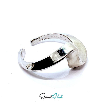 Silver - Plated Flowform Zinc Ring with Asymmetrical Wave Contour – Sculptural Minimalism for Gen Z Stylists - JewelHub.co.uk