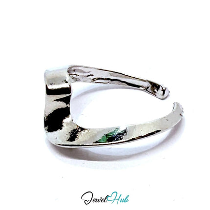 Silver - Plated Flowform Zinc Ring with Asymmetrical Wave Contour – Sculptural Minimalism for Gen Z Stylists - JewelHub.co.uk