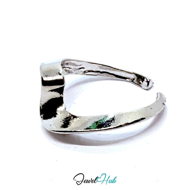 Silver - Plated Flowform Zinc Ring with Asymmetrical Wave Contour – Sculptural Minimalism for Gen Z Stylists - JewelHub.co.uk
