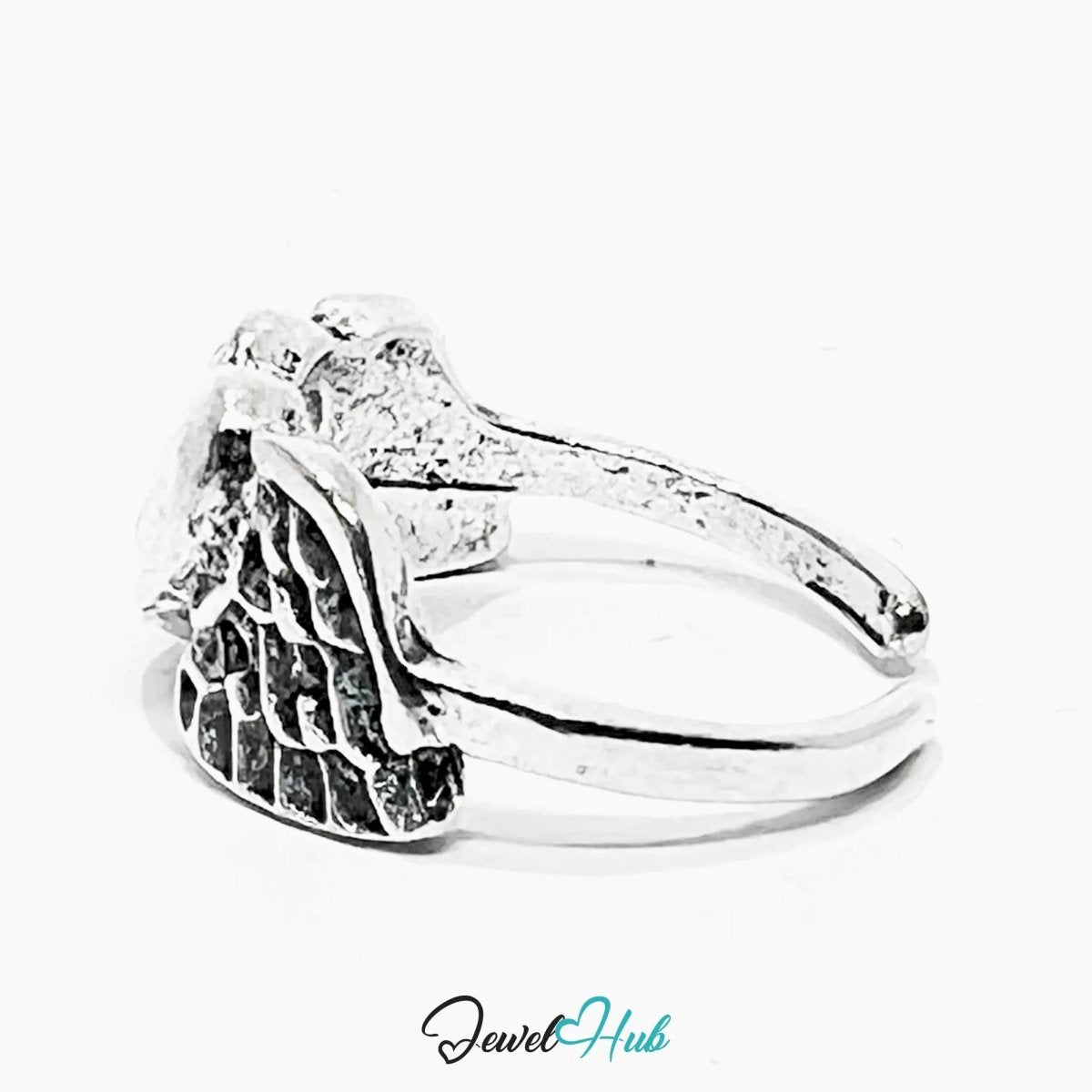 Silver - Plated Flying Heart Punk Ring – Fixed Size L | 2.65g Sculptural Symbol of Emotion & Defiance - JewelHub.co.uk