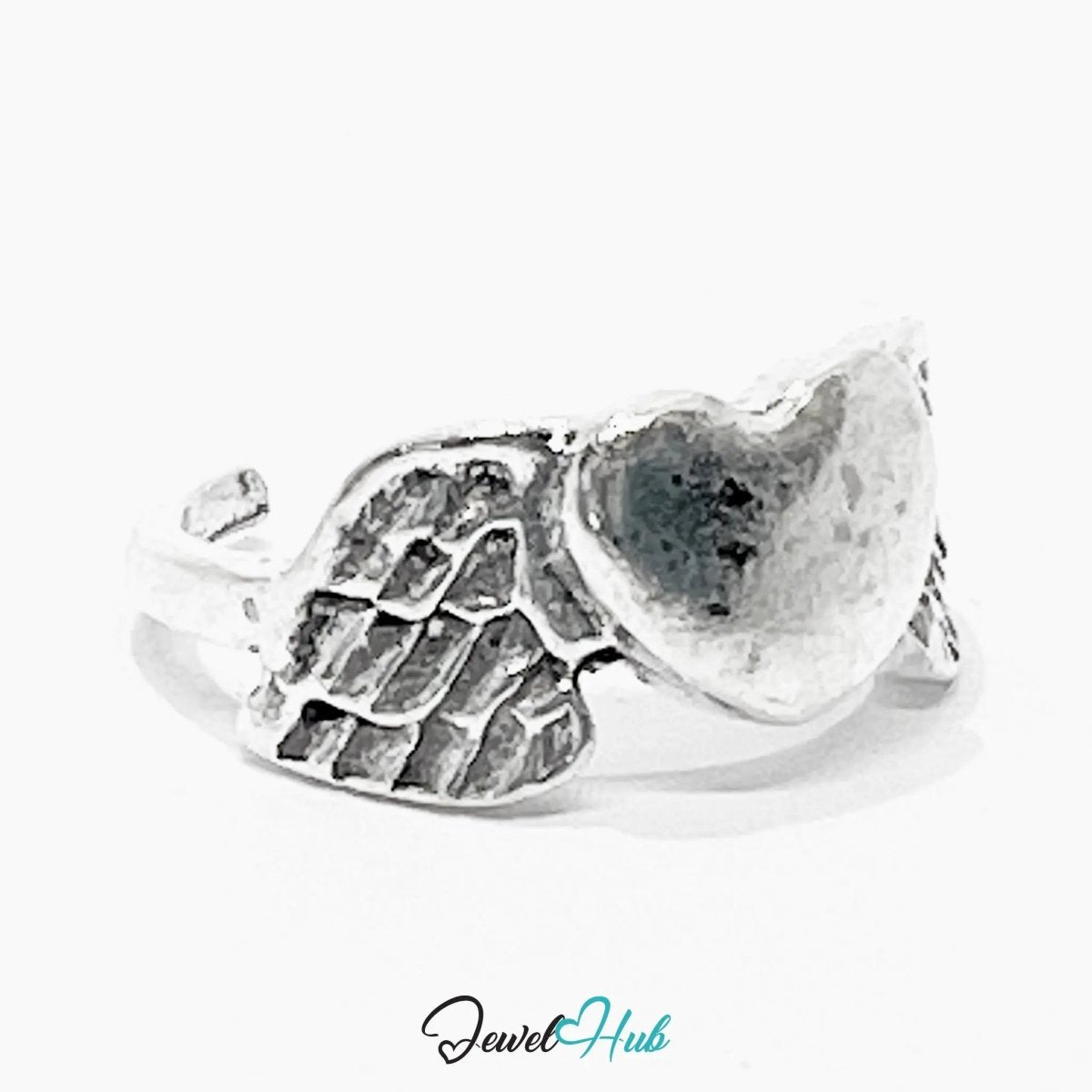 Silver - Plated Flying Heart Punk Ring – Fixed Size L | 2.65g Sculptural Symbol of Emotion & Defiance - JewelHub.co.uk