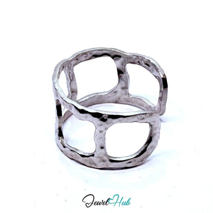 Silver - Plated Geometric Cut - Out Zinc Alloy Ring – Adjustable Size N–P | Gallery - Core Sculptural Jewellery - JewelHub.co.uk