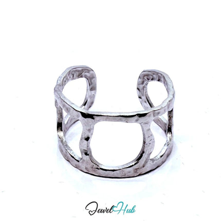 Silver - Plated Geometric Cut - Out Zinc Alloy Ring – Adjustable Size N–P | Gallery - Core Sculptural Jewellery - JewelHub.co.uk