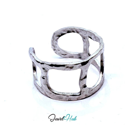Silver - Plated Geometric Cut - Out Zinc Alloy Ring – Adjustable Size N–P | Gallery - Core Sculptural Jewellery - JewelHub.co.uk