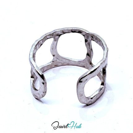 Silver - Plated Geometric Cut - Out Zinc Alloy Ring – Adjustable Size N–P | Gallery - Core Sculptural Jewellery - JewelHub.co.uk
