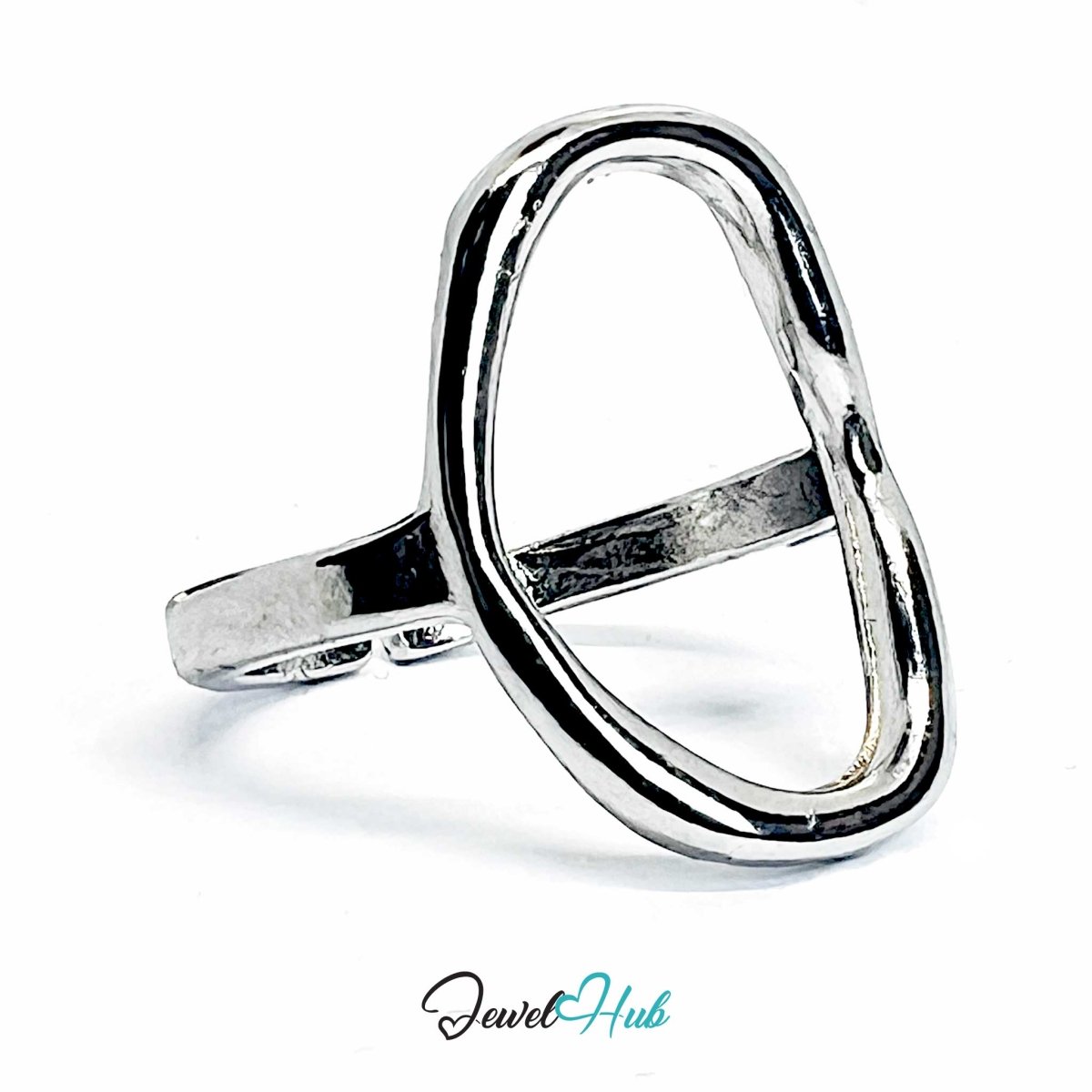 Silver - Plated Hollow Oval Zinc Alloy Ring – Open Form - JewelHub.co.uk