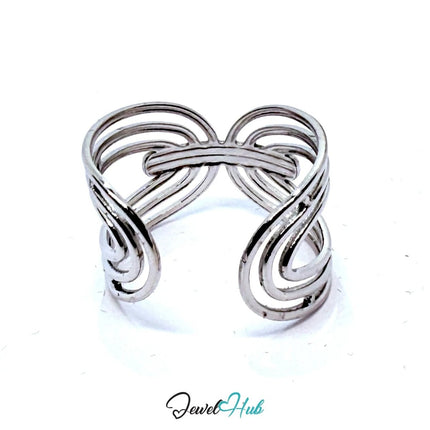 Silver - Plated Interwoven Loop Zinc Ring – Sculptural Openwork Accent with Adjustable Fit (UK O–Q) - JewelHub.co.uk