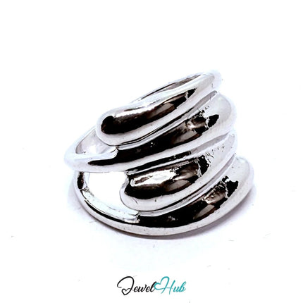 Silver - Plated Layered Band Zinc Alloy Ring – Sculptural Statement | Fixed Size O | Things for Teen - JewelHub.co.uk
