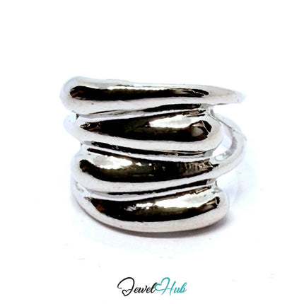 Silver - Plated Layered Band Zinc Alloy Ring – Sculptural Statement | Fixed Size O | Things for Teen - JewelHub.co.uk