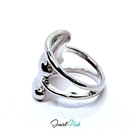 Silver - Plated Layered Band Zinc Alloy Ring – Sculptural Statement | Fixed Size O | Things for Teen - JewelHub.co.uk