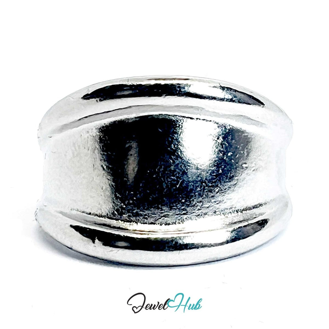 Silver - Plated Linear Groove Zinc Alloy Ring – Wide - Band Design - JewelHub.co.uk