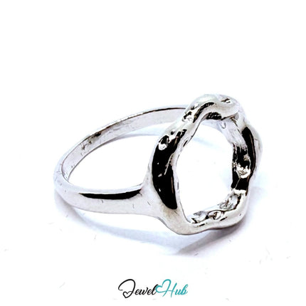 Silver - Plated Organic Circle Zinc Alloy Ring – Fixed Sizes M, N, O | Sculptural Minimalism for Artisan Edits - JewelHub.co.uk