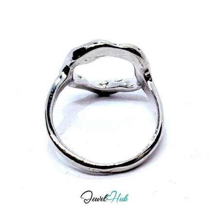 Silver - Plated Organic Circle Zinc Alloy Ring – Fixed Sizes M, N, O | Sculptural Minimalism for Artisan Edits - JewelHub.co.uk