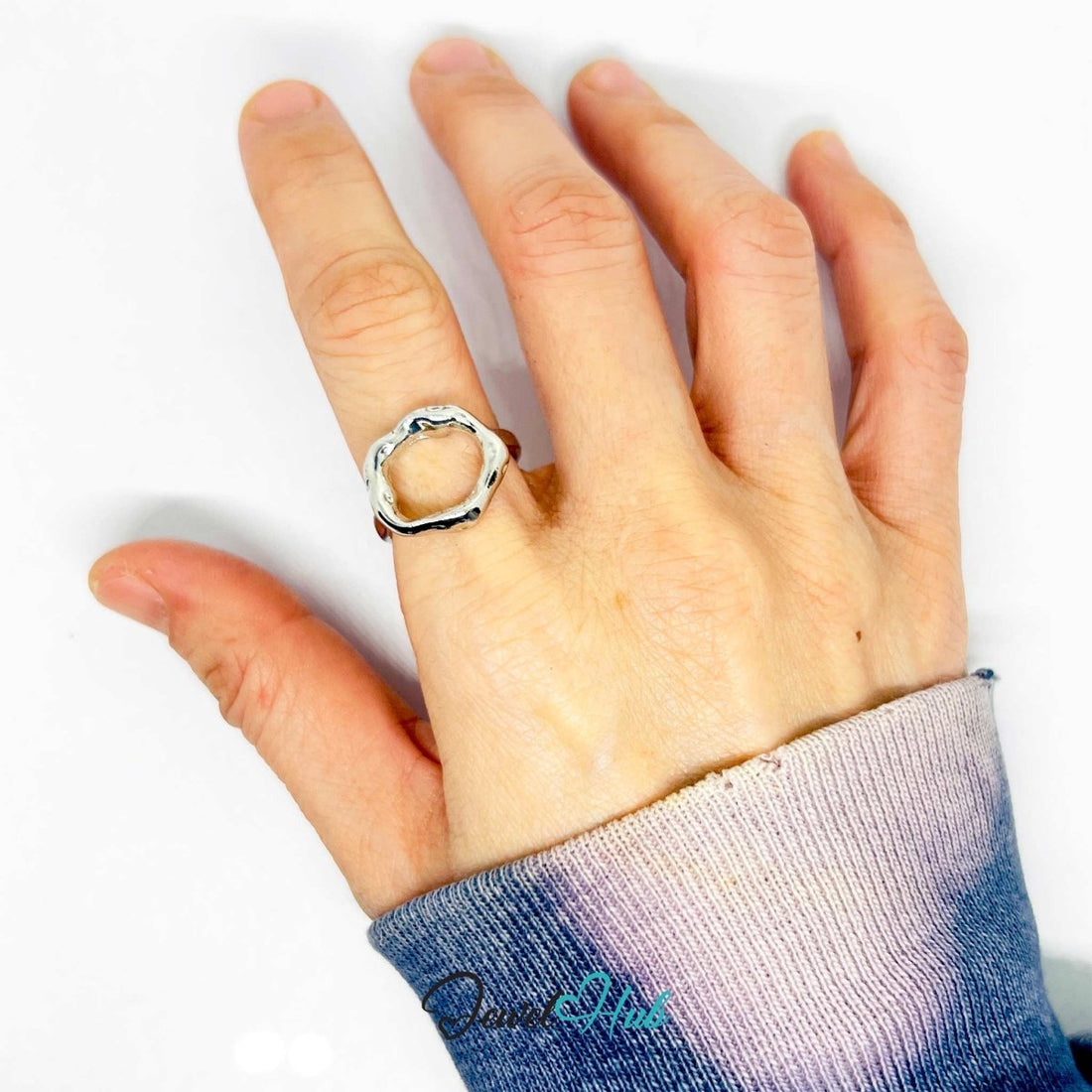 Silver - Plated Organic Circle Zinc Alloy Ring – Sculptural Minimalism - JewelHub.co.uk