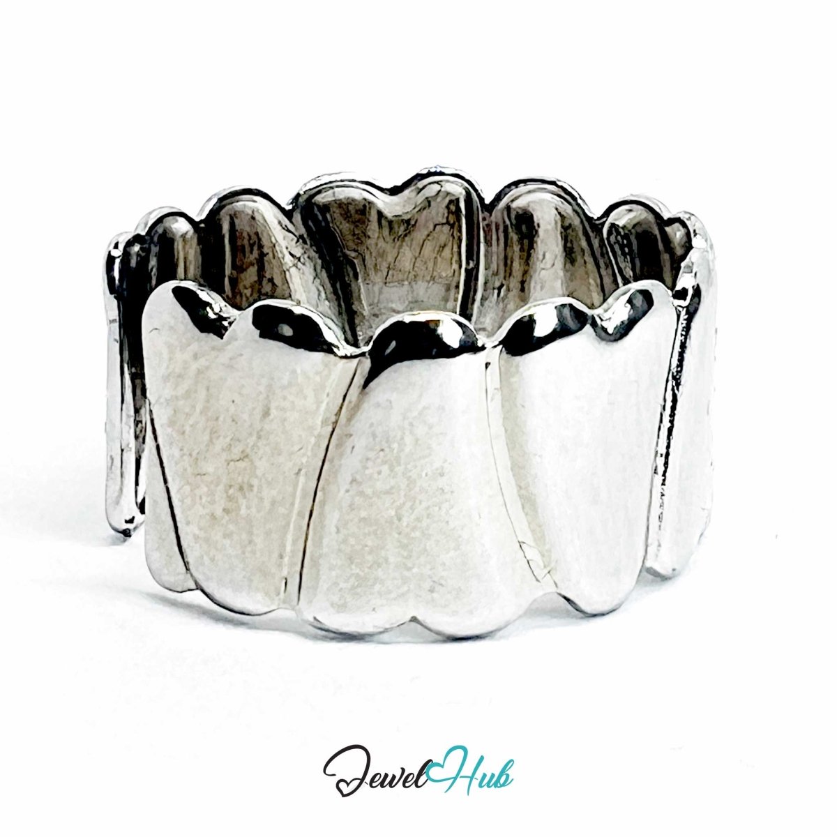 Silver - Plated Petal Scale Zinc Alloy Ring – Adjustable Band - JewelHub.co.uk