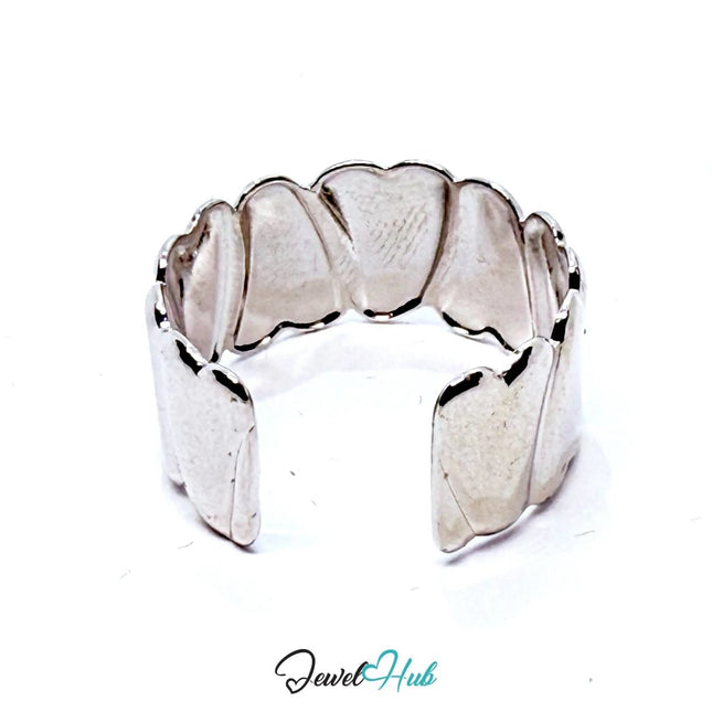 Silver - Plated Petal Scale Zinc Ring – Sculptural Segment Band with Adjustable Fit (UK K–M) - JewelHub.co.uk