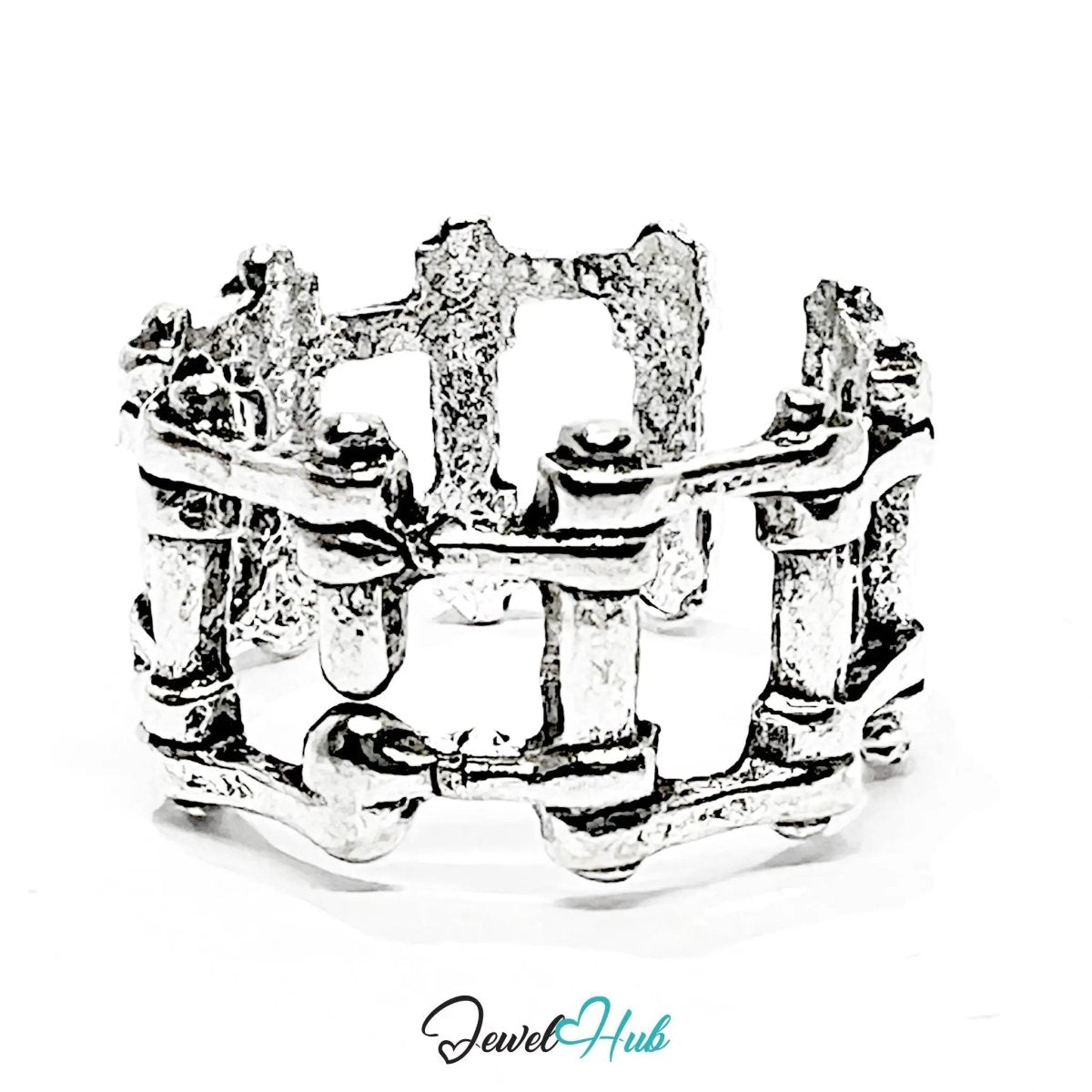 Silver - Plated Punk Ring – Adjustable O–Q | 3.6g Skeletal Shape with Symbolic Edge - JewelHub.co.uk