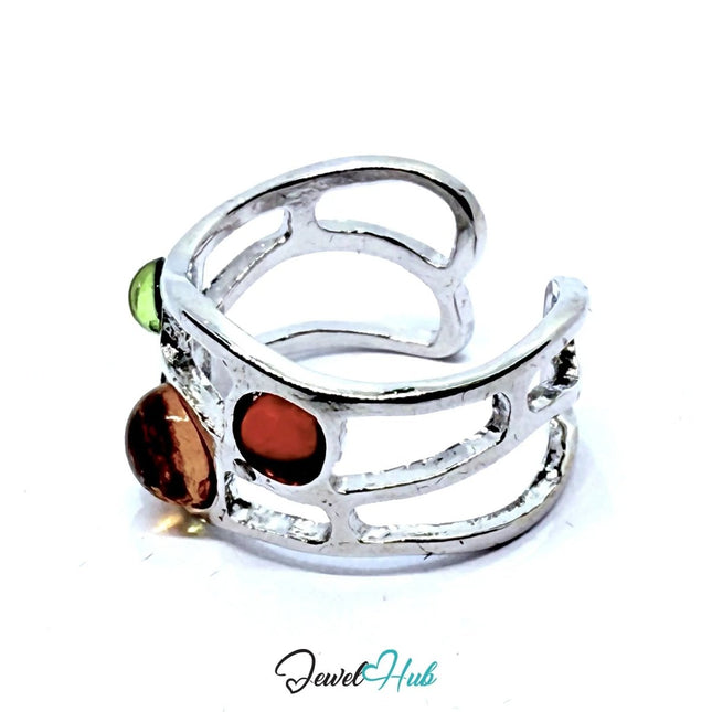 Silver - Plated Resin Gem Ring – Adjustable Size M–O | Color - Pop Geometry for Artful Styling - JewelHub.co.uk