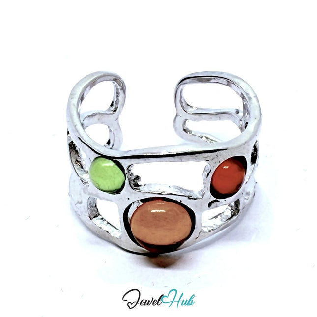 Silver - Plated Resin Gem Ring – Adjustable Size M–O | Color - Pop Geometry for Artful Styling - JewelHub.co.uk
