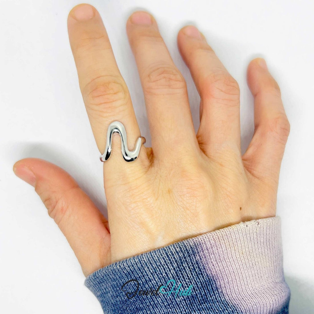 Silver - Plated S - Curve Zinc Alloy Ring – Serpentine Form - JewelHub.co.uk