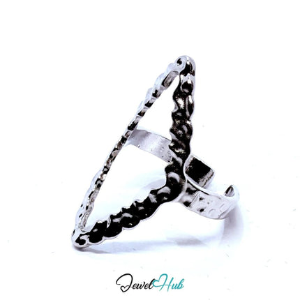 Silver - Plated Scalloped Marquise Zinc Alloy Ring – Adjustable Size O–Q | Things for Teen Statement Jewellery - JewelHub.co.uk