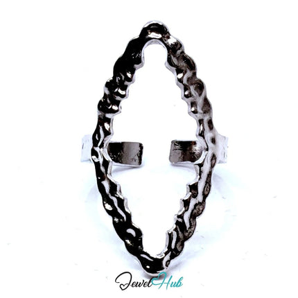 Silver - Plated Scalloped Marquise Zinc Alloy Ring – Adjustable Size O–Q | Things for Teen Statement Jewellery - JewelHub.co.uk