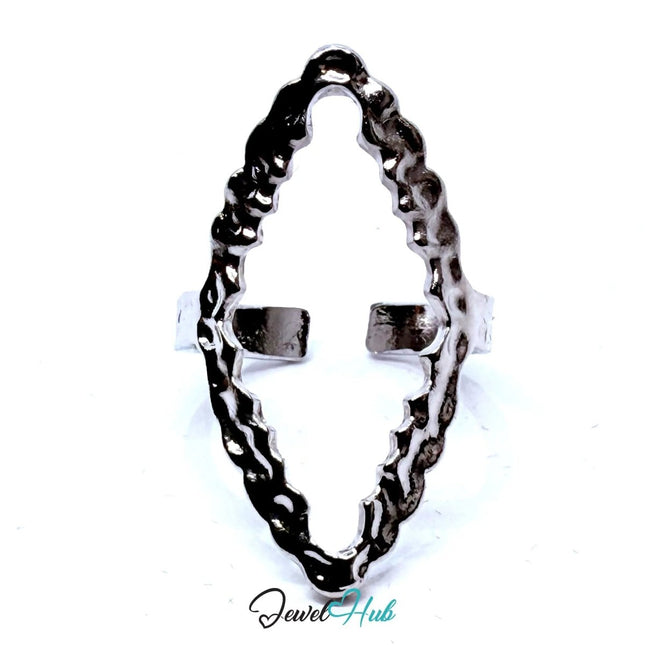 Silver - Plated Scalloped Marquise Zinc Alloy Ring – Adjustable Size O–Q | Things for Teen Statement Jewellery - JewelHub.co.uk