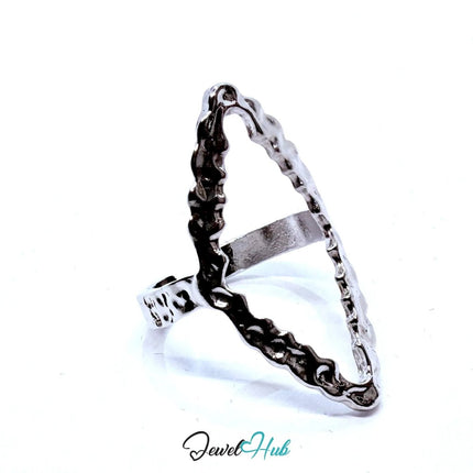 Silver - Plated Scalloped Marquise Zinc Alloy Ring – Adjustable Size O–Q | Things for Teen Statement Jewellery - JewelHub.co.uk