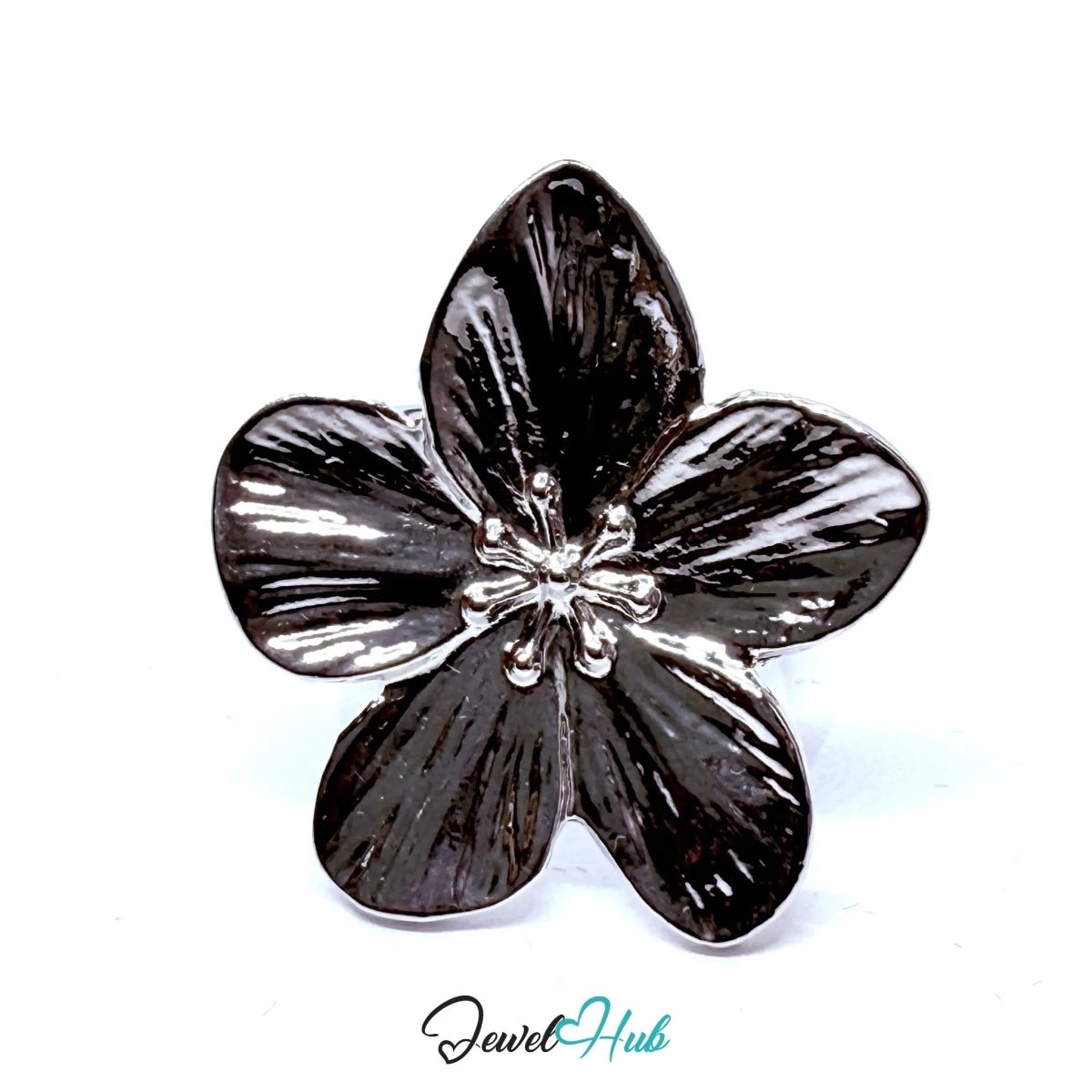 Silver - Plated Sculptural Flower Zinc Alloy Ring – Adjustable Size N–P | Things for Teen Statement Jewellery - JewelHub.co.uk