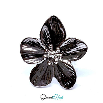 Silver - Plated Sculptural Flower Zinc Alloy Ring – Adjustable Size N–P | Things for Teen Statement Jewellery - JewelHub.co.uk