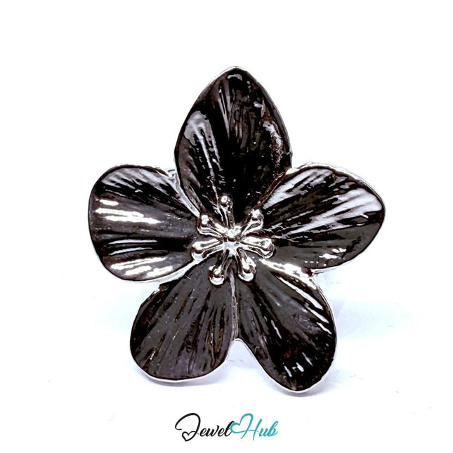 Silver - Plated Sculptural Flower Zinc Alloy Ring – Adjustable Size N–P | Things for Teen Statement Jewellery - JewelHub.co.uk