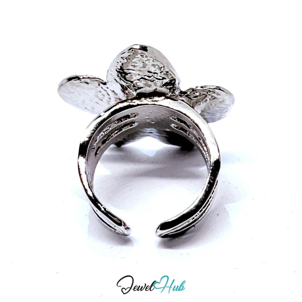 Silver - Plated Sculptural Flower Zinc Alloy Ring – Adjustable Size N–P | Things for Teen Statement Jewellery - JewelHub.co.uk