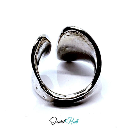 Silver - Plated Sculptural Hammered Ring – Adjustable Size N–P | Organic Minimalism for Statement Styling - JewelHub.co.uk