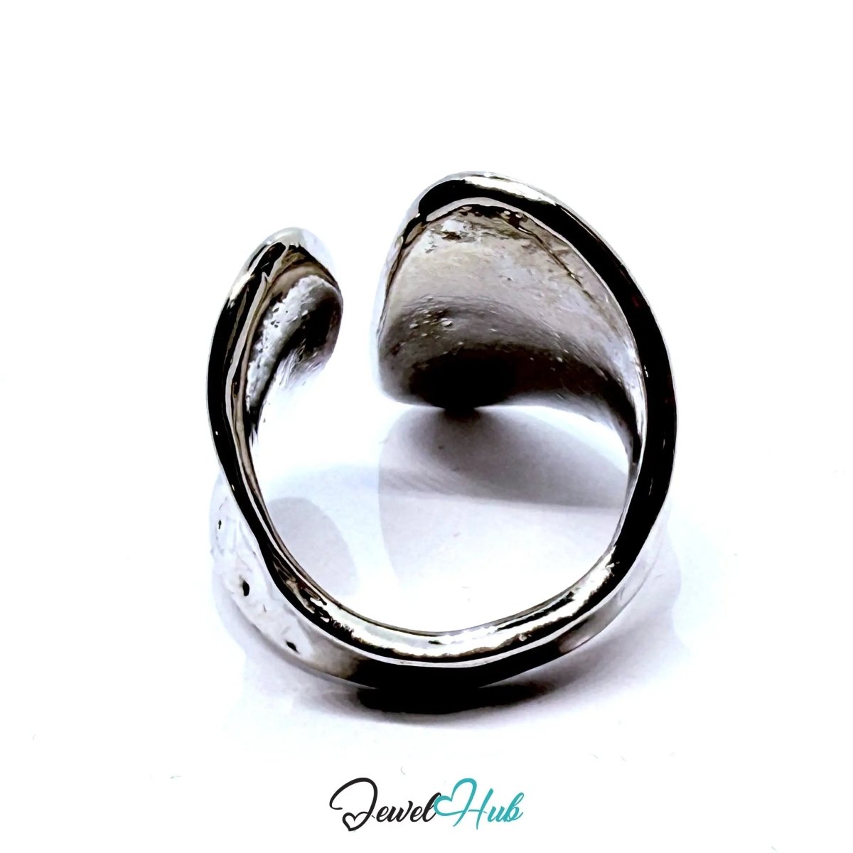 Silver - Plated Sculptural Hammered Ring – Adjustable Size N–P | Organic Minimalism for Statement Styling - JewelHub.co.uk