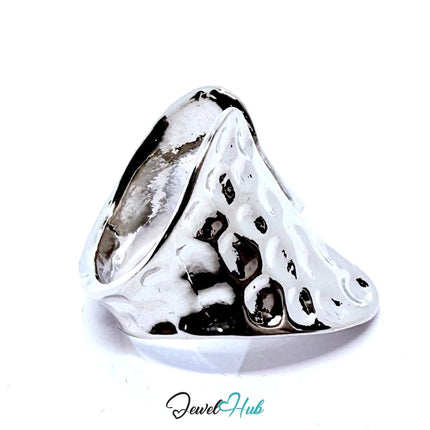 Silver - Plated Sculptural Hammered Ring – Adjustable Size N–P | Organic Minimalism for Statement Styling - JewelHub.co.uk
