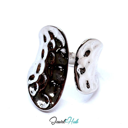 Silver - Plated Sculptural Hammered Ring – Adjustable Size N–P | Organic Minimalism for Statement Styling - JewelHub.co.uk