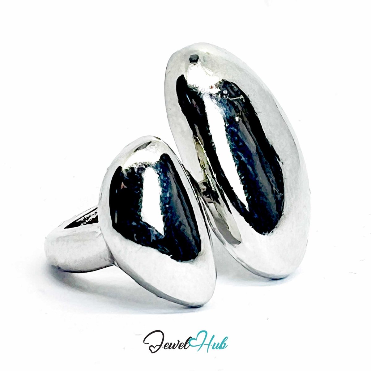 Silver - Plated Sculptural Oval Zinc Alloy Ring – Mirror Finish - JewelHub.co.uk