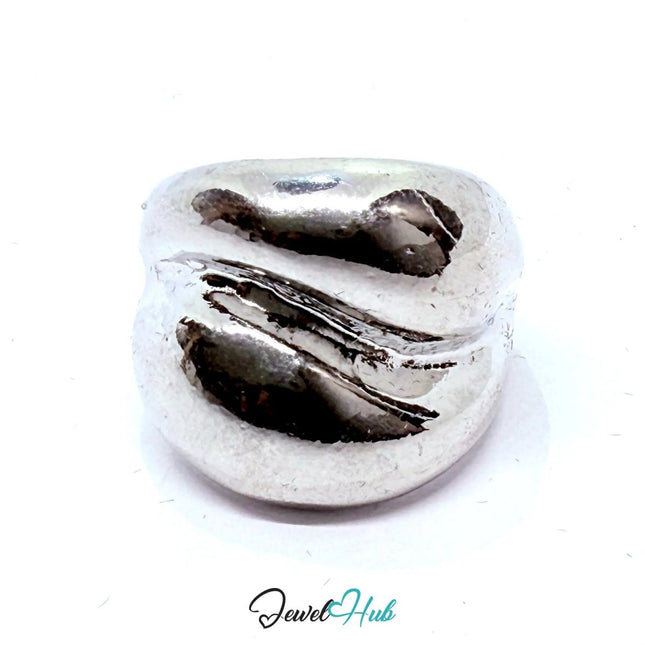 Silver - Plated Sculptural Wave Zinc Alloy Ring – Fixed Size N | Things for Teen Statement Jewellery - JewelHub.co.uk