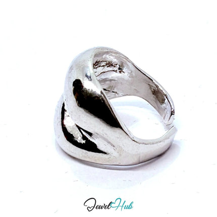 Silver - Plated Sculptural Wave Zinc Alloy Ring – Fixed Size N | Things for Teen Statement Jewellery - JewelHub.co.uk