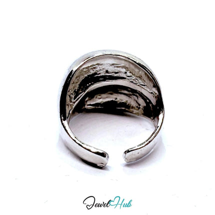 Silver - Plated Sculptural Wave Zinc Alloy Ring – Fixed Size N | Things for Teen Statement Jewellery - JewelHub.co.uk