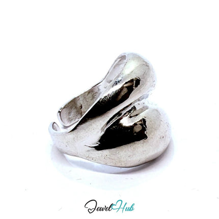 Silver - Plated Sculptural Wave Zinc Alloy Ring – Fixed Size N | Things for Teen Statement Jewellery - JewelHub.co.uk