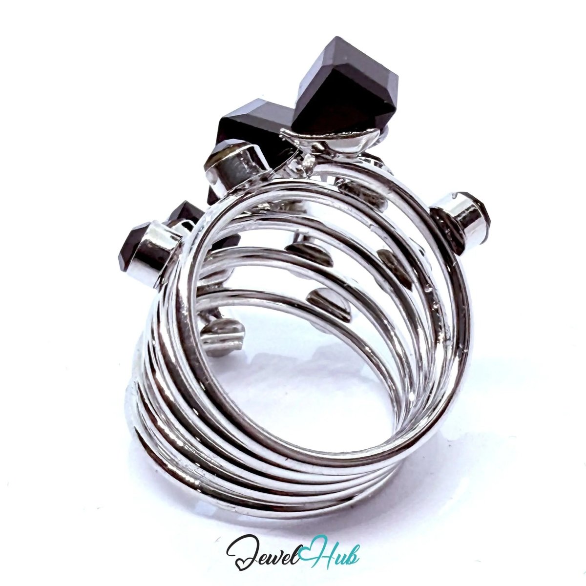 Silver - Plated Signature Ring with Synthetic Onyx Cube – Fixed Size O | Architectural Statement Jewellery - JewelHub.co.uk