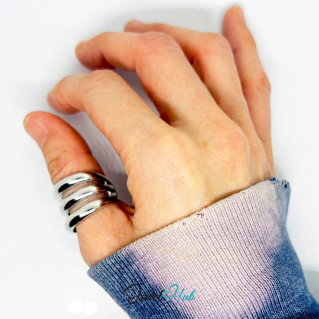 Silver - Plated Triple - Band Zinc Alloy Ring – Bold Sculptural Profile - JewelHub.co.uk