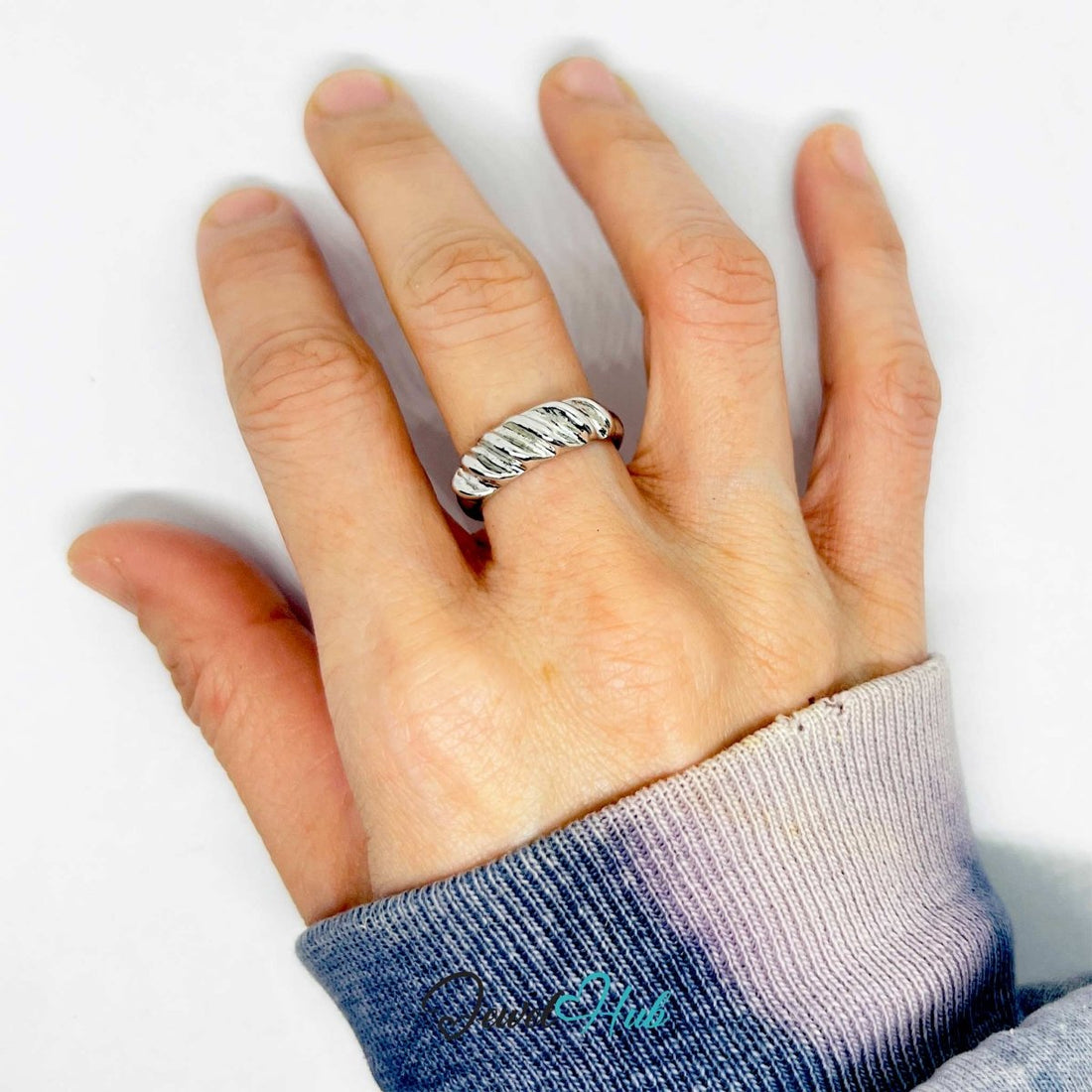 Silver - Plated Twisted Rope Zinc Alloy Rings – Textured Design - JewelHub.co.uk