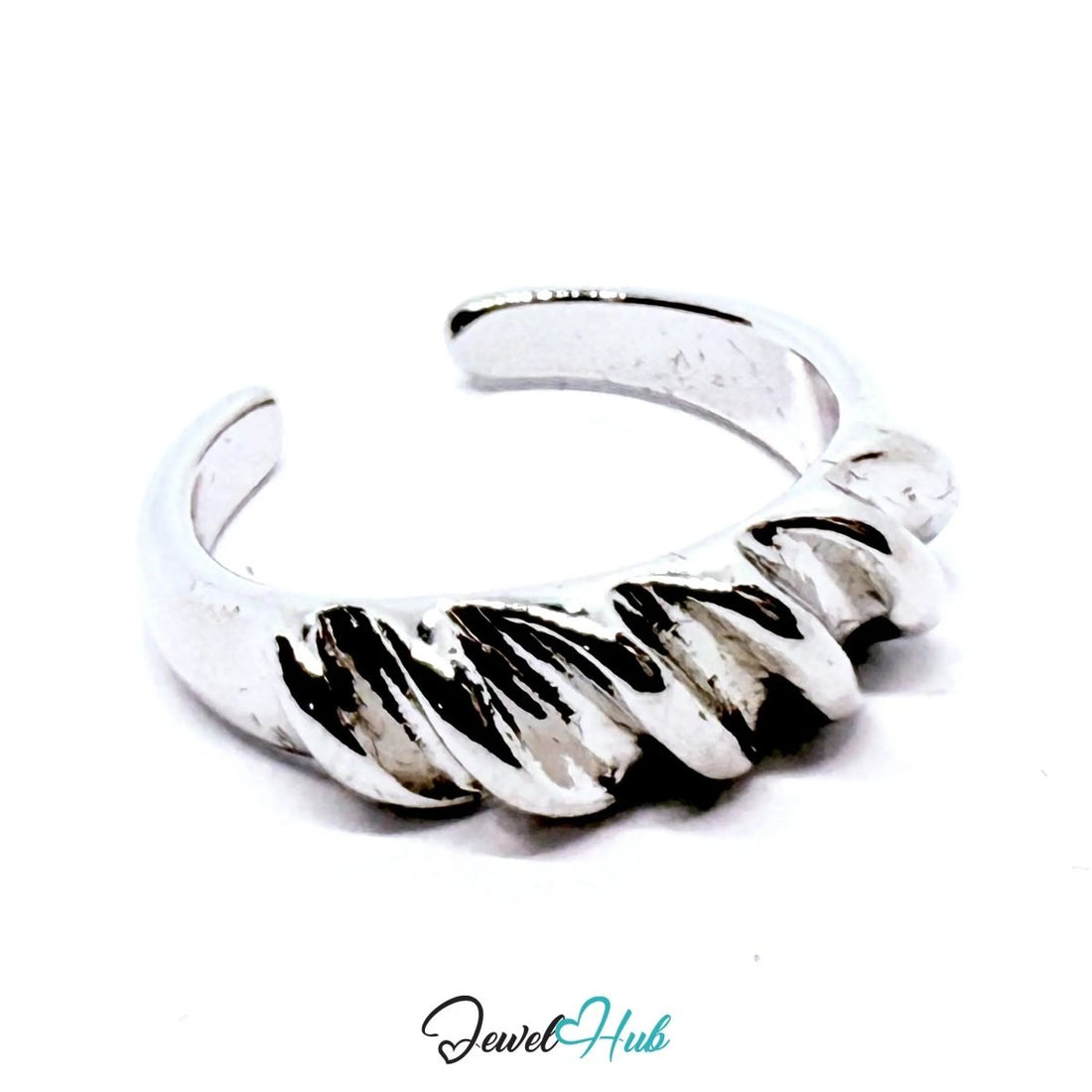 Silver - Plated Twisted Rope Zinc Rings – Sculptural Texture in UK N & UK K - JewelHub.co.uk