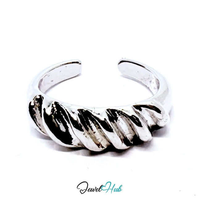 Silver - Plated Twisted Rope Zinc Rings – Sculptural Texture in UK N & UK K - JewelHub.co.uk